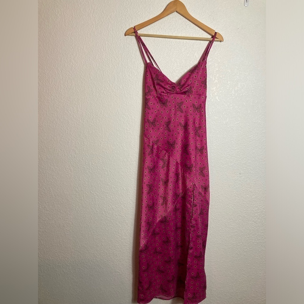 Urban Outfitters Samira Fuchsia satin butterfly dress Large - Picture 4 of 12